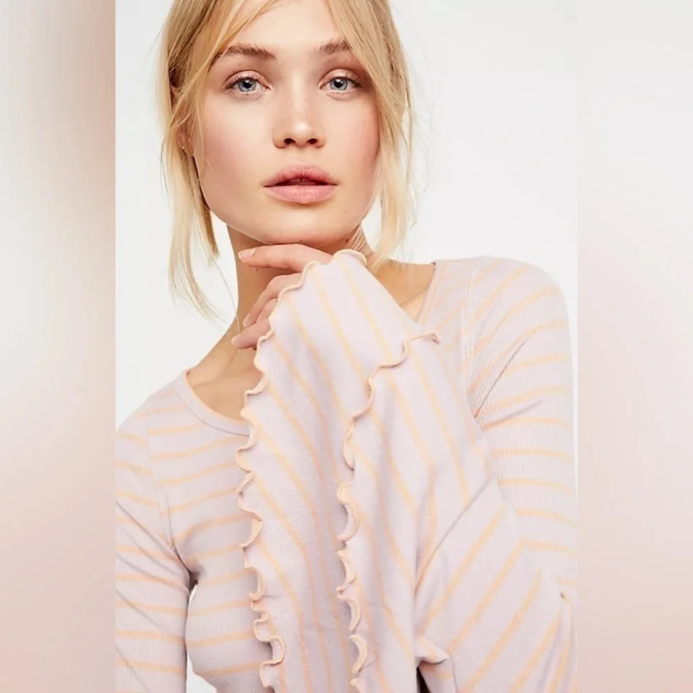 Free People We The Free Good Find Top Dusty Print Stripped Top Bell Sleeves